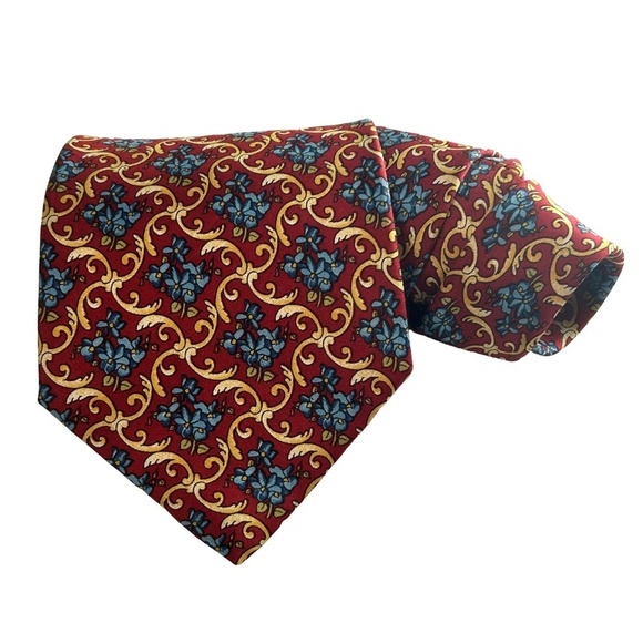 Fendi Neck Tie Italy Luxury Classic Silk Floral Gold Scroll Pattern Vintage - Picture 2 of 12